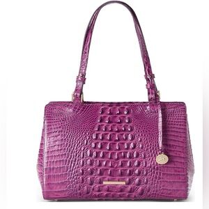 BRAHMIN Melbourne Dewberry Josette Crocodile-Embossed Purple Leather Tote Bag